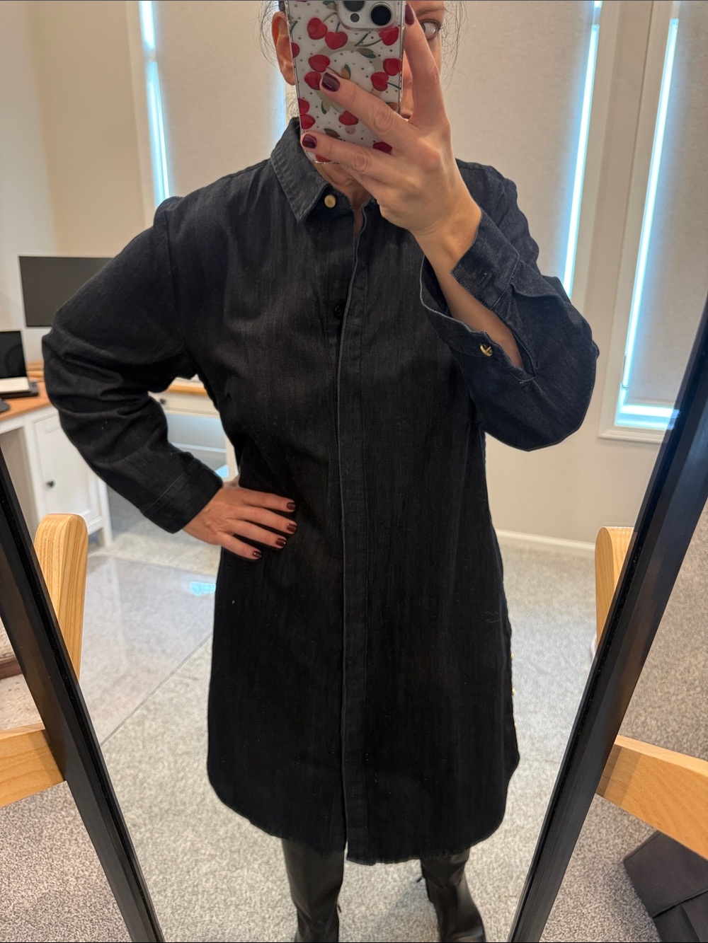 Chico's Dark Indigo Button-Front Denim Dress with Tulip hem 16/18